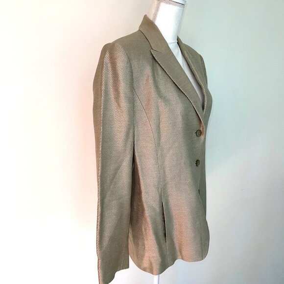 Linda Allard Ellen Tracy Blazer Size 12 Womens Vintage Gold Linen Viscose Cotton - Picture 2 of 15